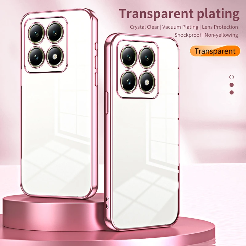 Luxuy Plating Transparent Case For XiaoMi 14T Pro 14 T 13 Lens Protection Clear Bumper Shockproof Cover for Xiaomi 14t 13 Pro