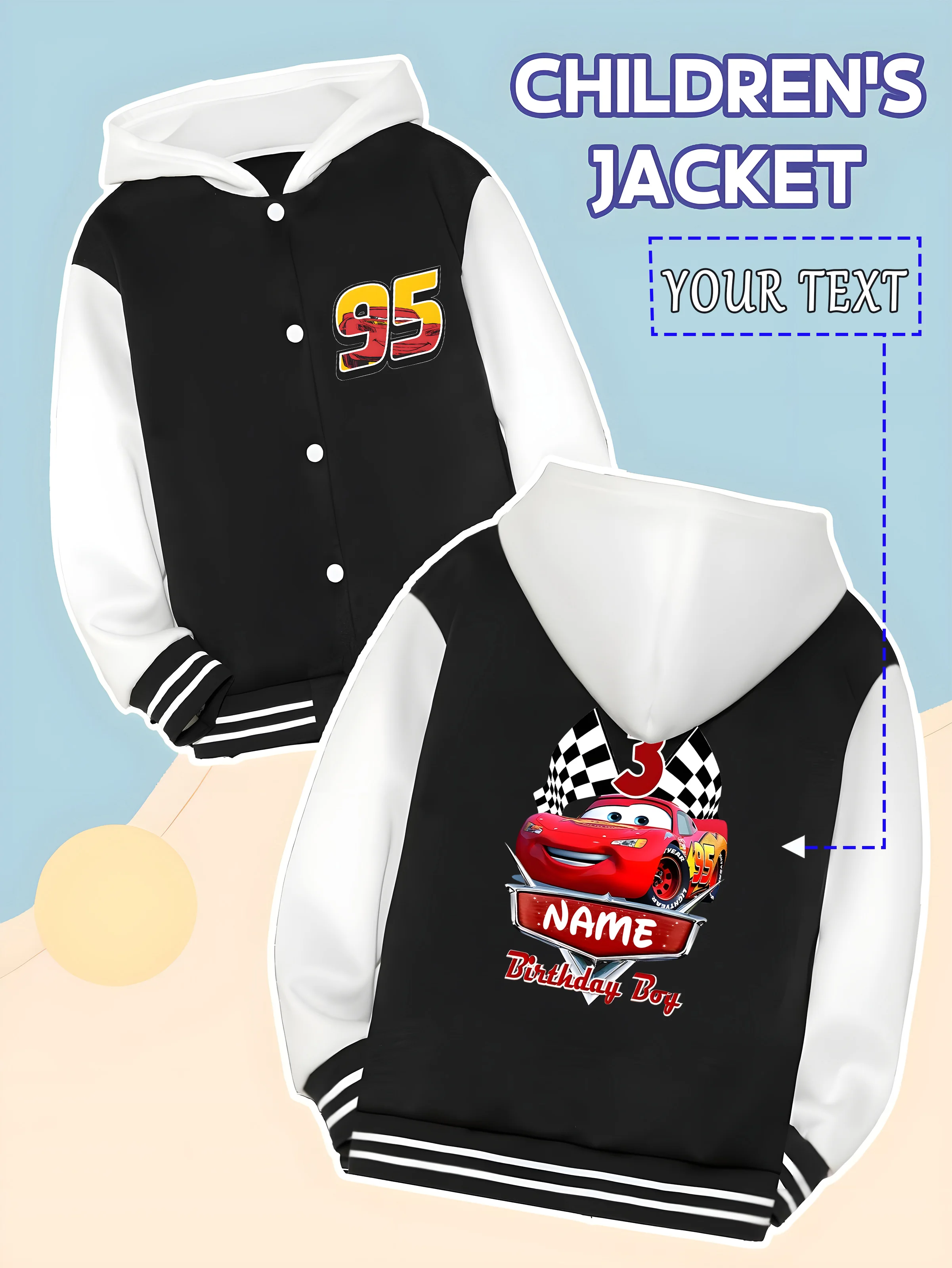 

MINISO Disney Boys Baseball Jacket - Cars Birthday Theme, Lightning McQueen is super eye-catching, birthday party, daily school