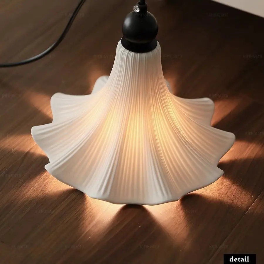 

French medieval ceramic restaurant bar counter bedside lamp solid wood foyer bedroom homestay lighting petal pendant light