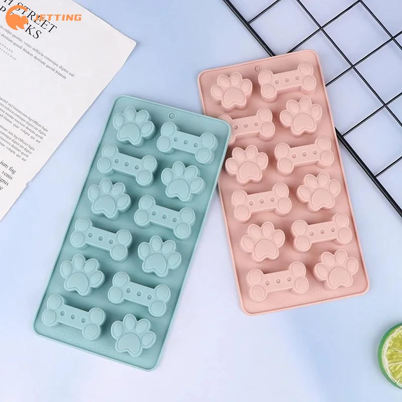 (New) 1Pcs Silicone Dog Bone Paw Mold Pink Blue For Dog Biscuits Treats Ice Cubes Chocolate Cake Candy