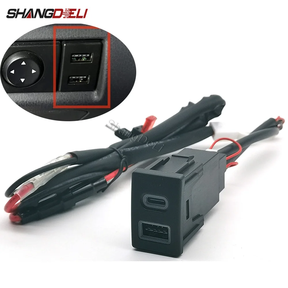 Retrofit Car Dual PD USB Charger Red Light Indicator Replacement Socket For ISUZU D-MAX/MU-X/V-Cross Modified Power Adapter