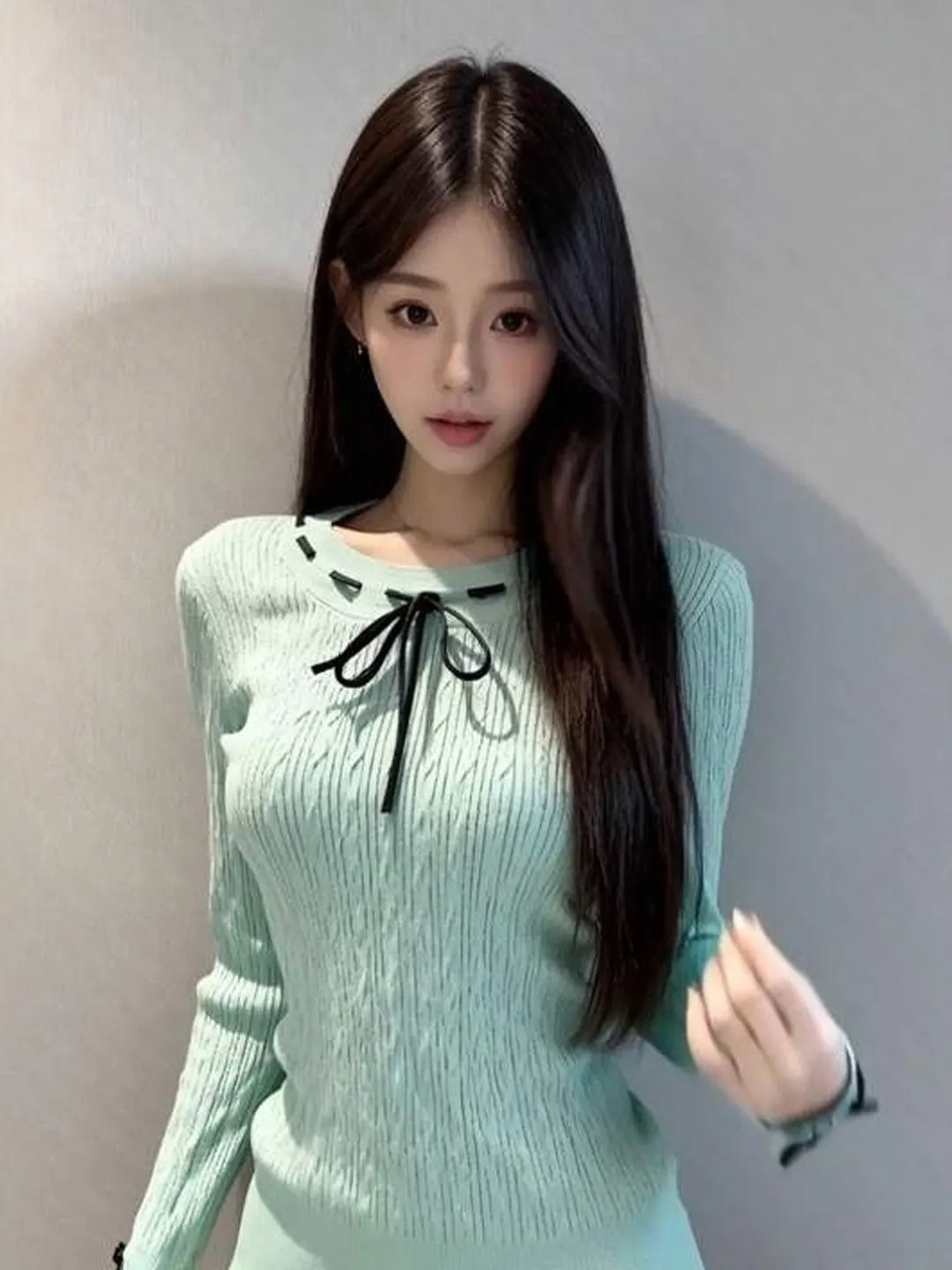 

Уникальный винтажный свитер для похудения, модный женский топ, весна 2026, с узлом, длинный рукав, вязаный, из мягкой средней ткани