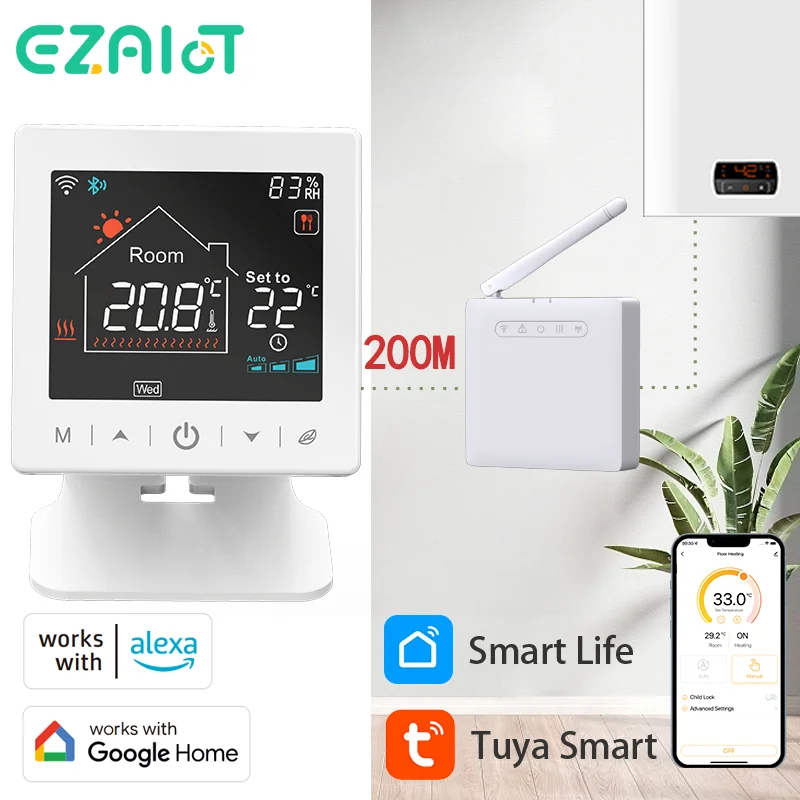 Smart Wireless Thermostat WiFi Tuya Gas Boiler Heating Programmable RF Room Temperature Remote Controller with Alexa Google