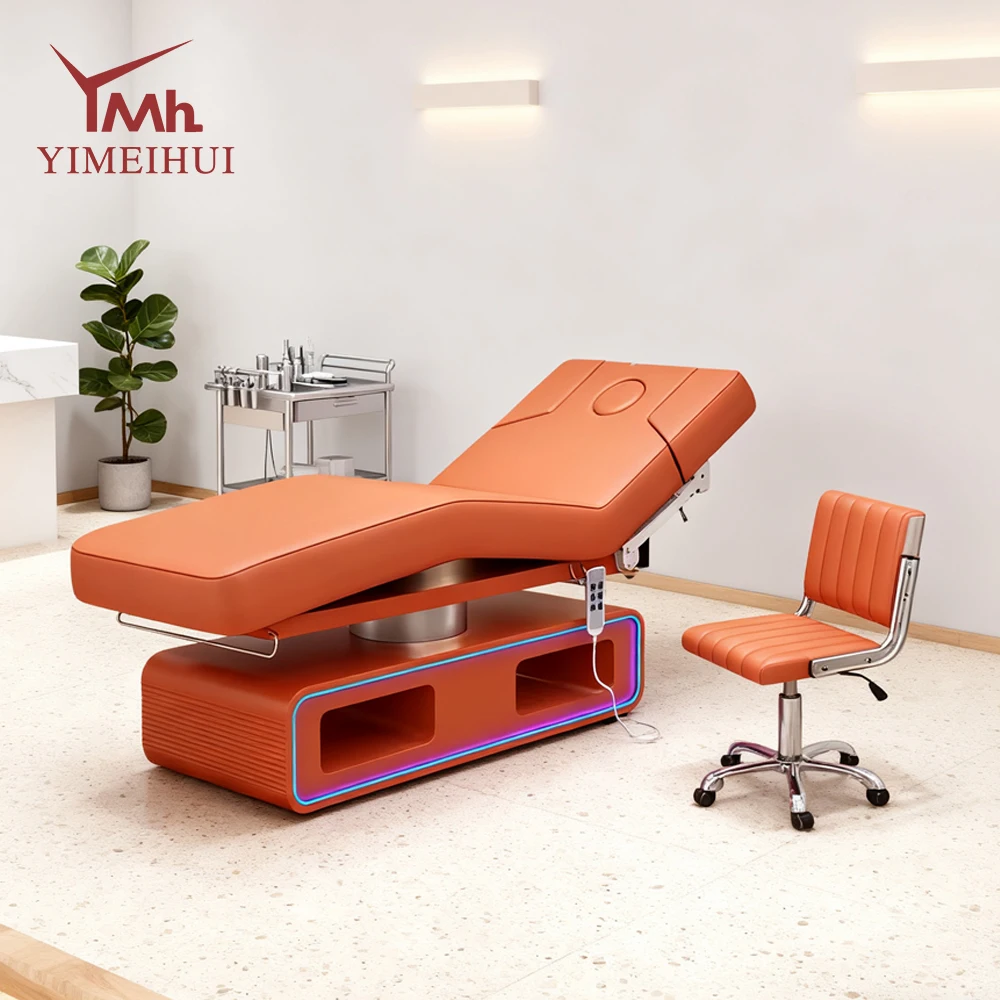 Luxury Spa Room Orange Facial Beauty Lash Extension Beds 4 Motors Electric Massage Beds for Salon
