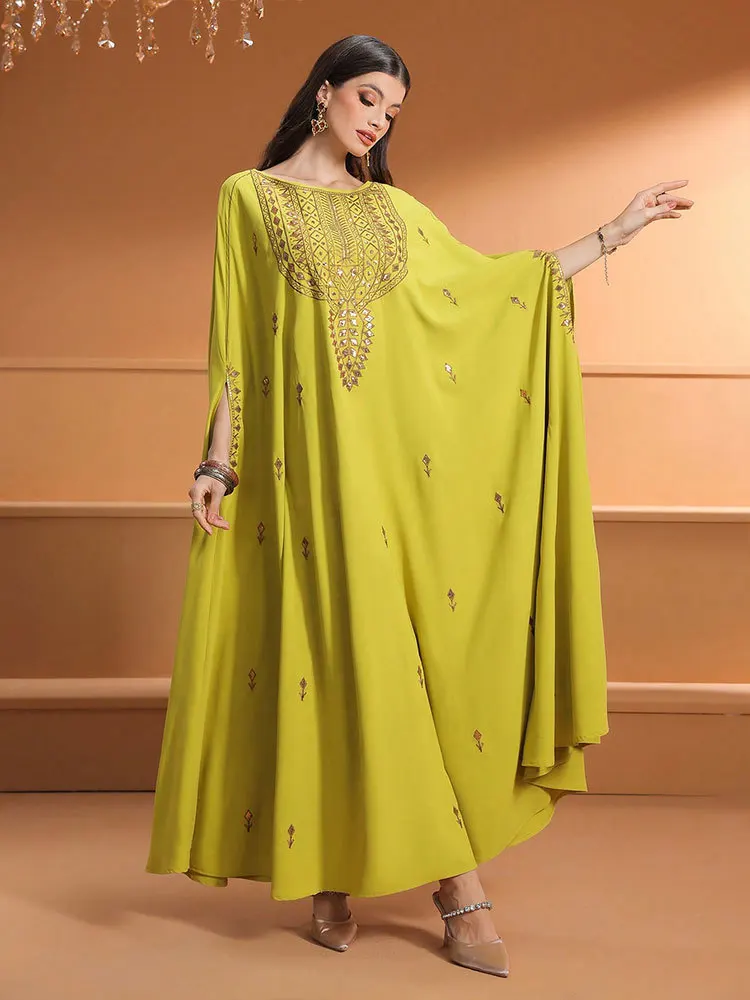New Abbayas for Woman Muslim Batwing Sleeve Dress Ramadan Dubai Abayas Turkey Kaftan Eid Djellaba Islam Party Gown Robe Jalabiya