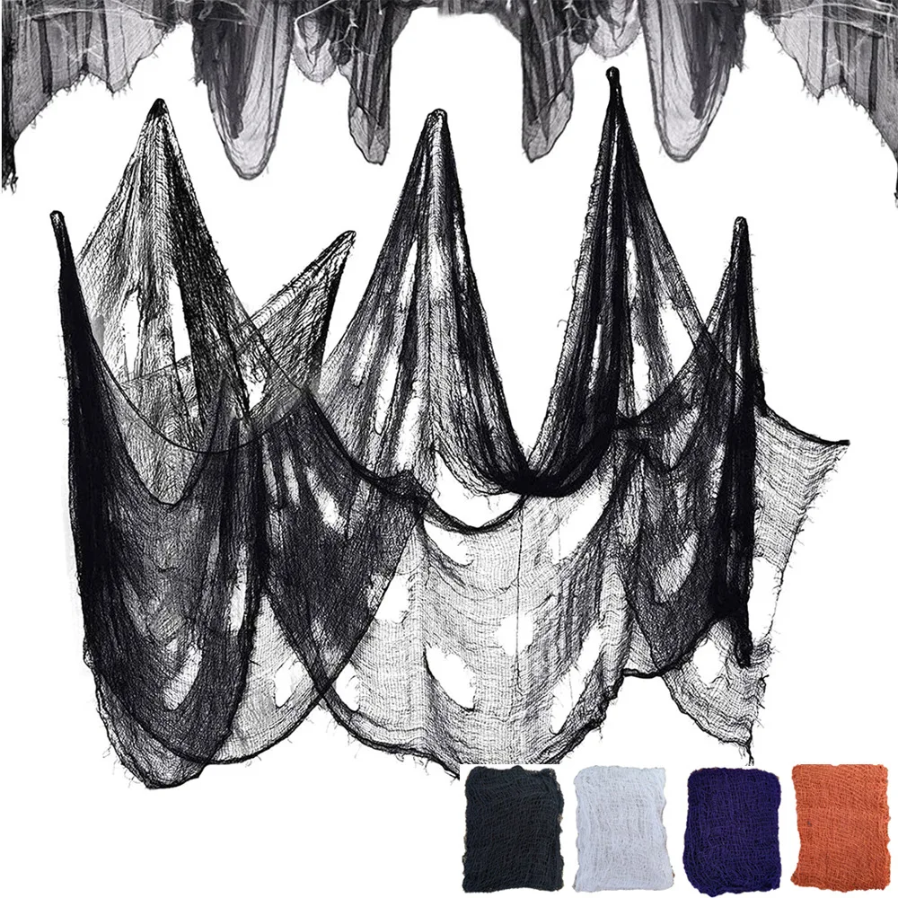 

183x76cm Halloween Gauze Decoration Super Size Creepy Cloth Halloween Decoration Portable Black White Roving Grid Party Supplies