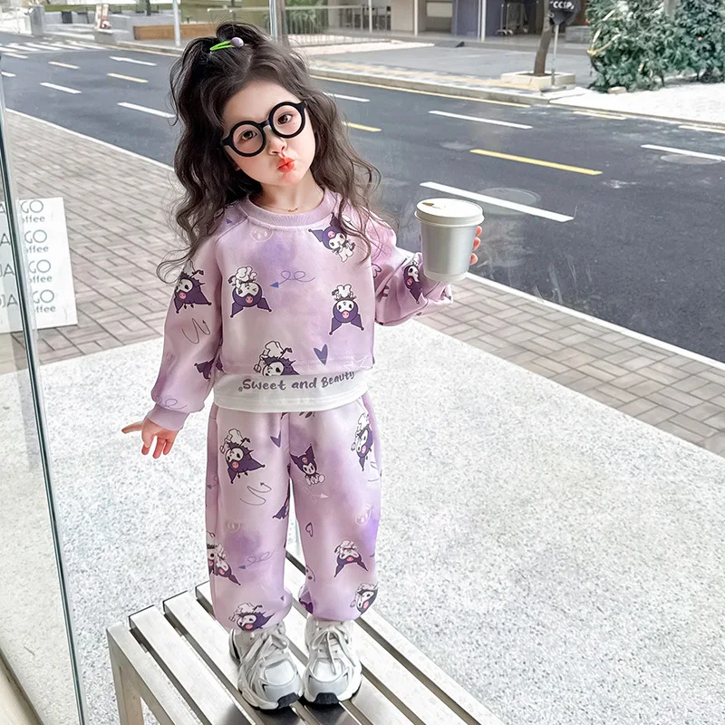 

Sanrio Kuromi Spring Children Girls Set Kid Printed Sweatshirts +Sleeveless Top and Pants 3 Pieces Suit Baby Tracksuits Pullover