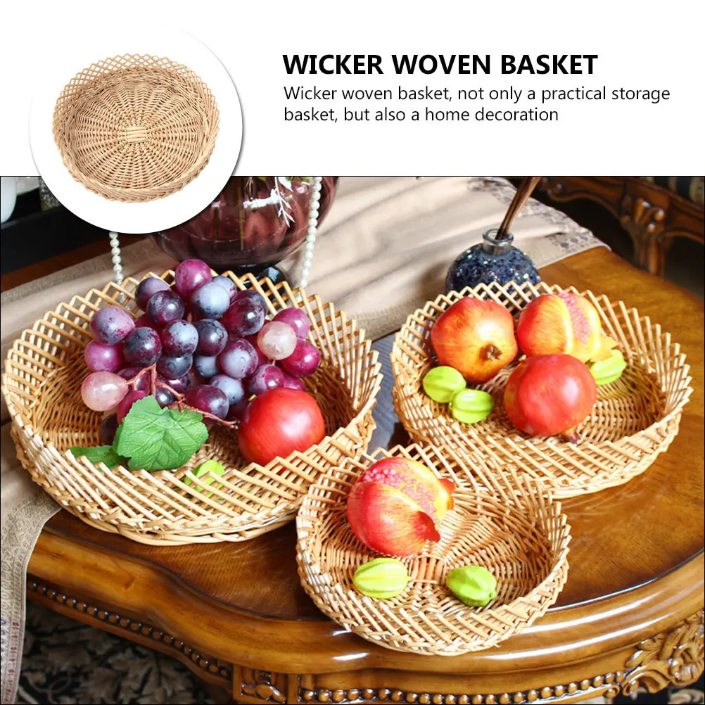 

1Pcs Wicker Basket Natural Willow Woven Round Storage Basket for Fruits Eggs Vegetables Snacks Kitchen Home Decor Dining Table