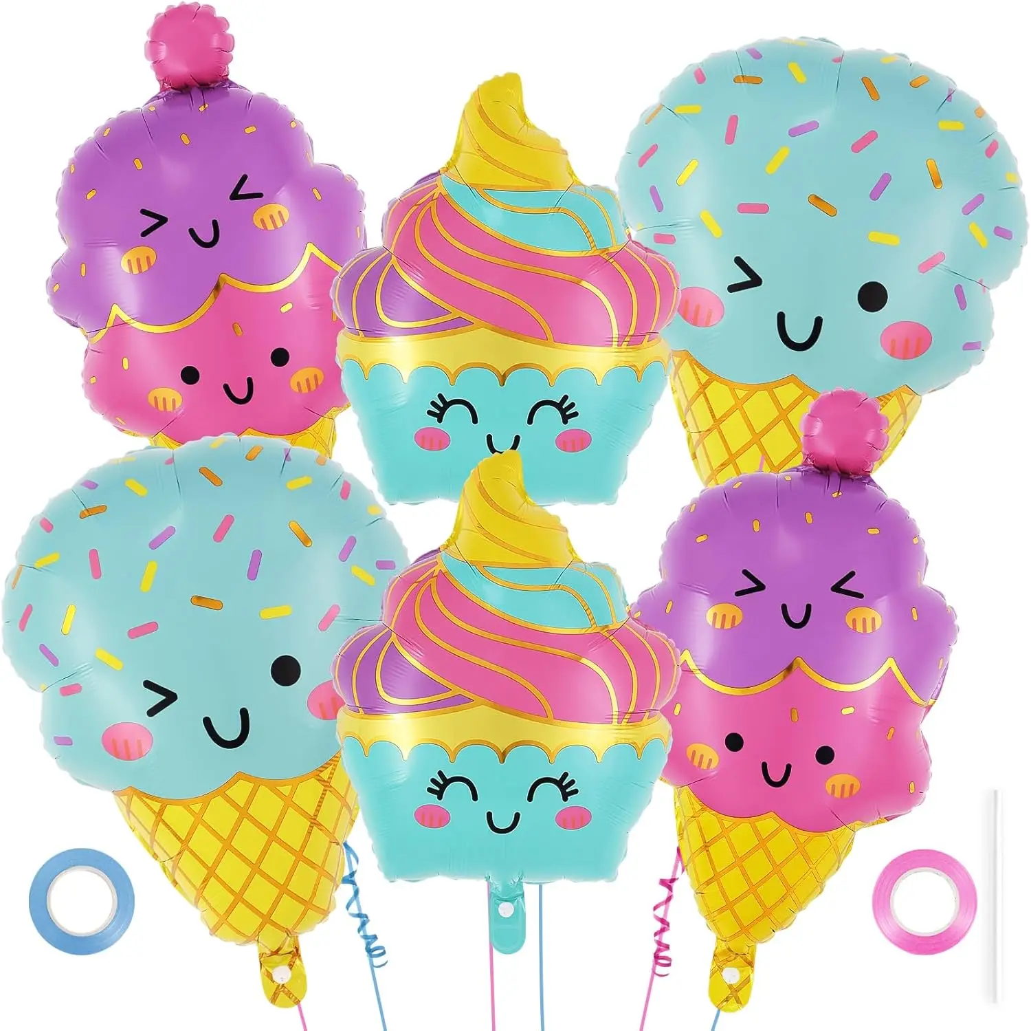 6 Stück Große Eiscreme-förmige Aluminiumfolien-Ballons Sommer-Party-Dekoration Geburtstag Babyparty Sommer Hawaiianische Party-Dekoration