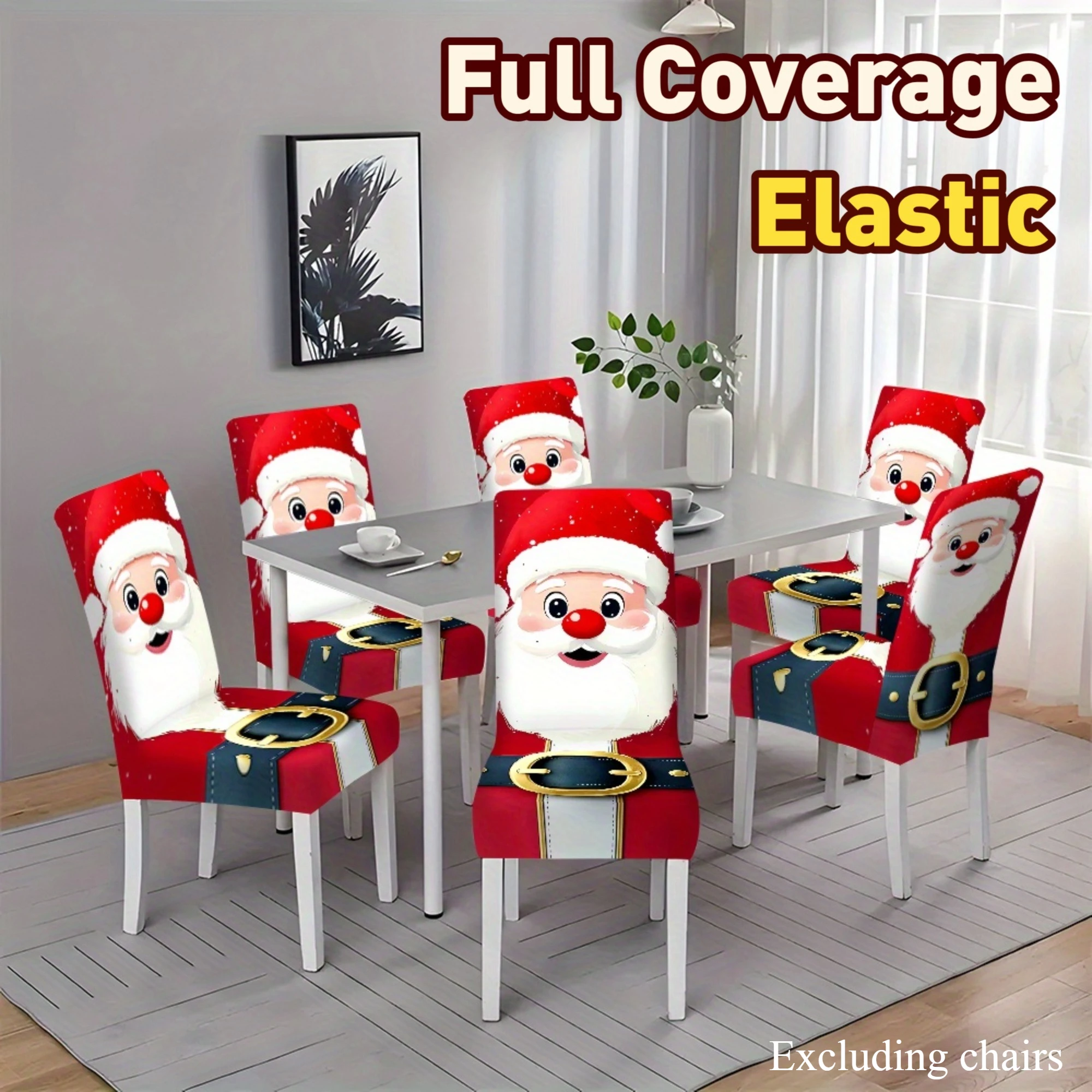 2/4 قطعة عيد الميلاد سانتا كلوز نمط مطبوعة أغطية كراسي مرنة ، تغطية كاملة كرسي الطعام أغطية ، ديكور جو عطلة #1