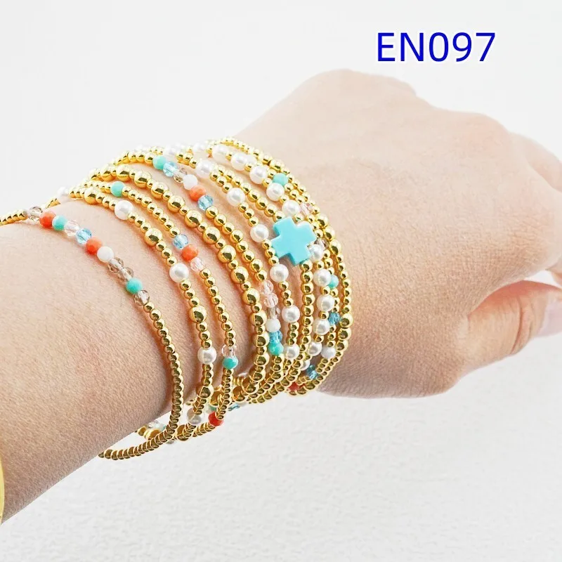 

VKVVA Fashion Jewelry Colorful Crystal Stone and Gold-plated Beaded Bracelet Set for 10pcs Women Birthday Gifts