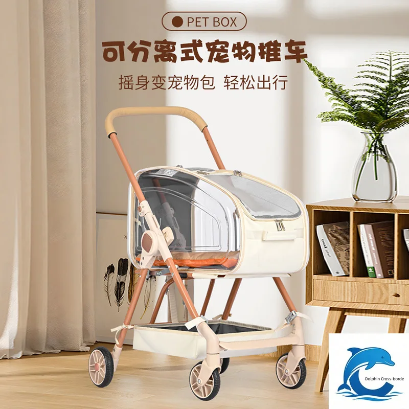 Applicable toSmall pet lightweight foldable dog walking transparent seat blue handcart