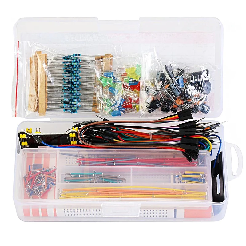 DIY Electronic Component Assorted Kit for Arduino, Breadboard 830 Point, LED, Jumper Wires, Resistors, Capacitors