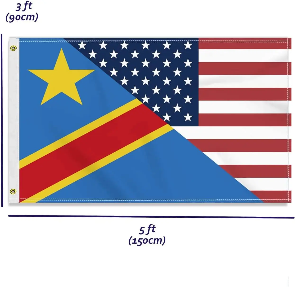 Flagicts 100% Polyester Democratic Republic of the Congo USA Friendship Flag