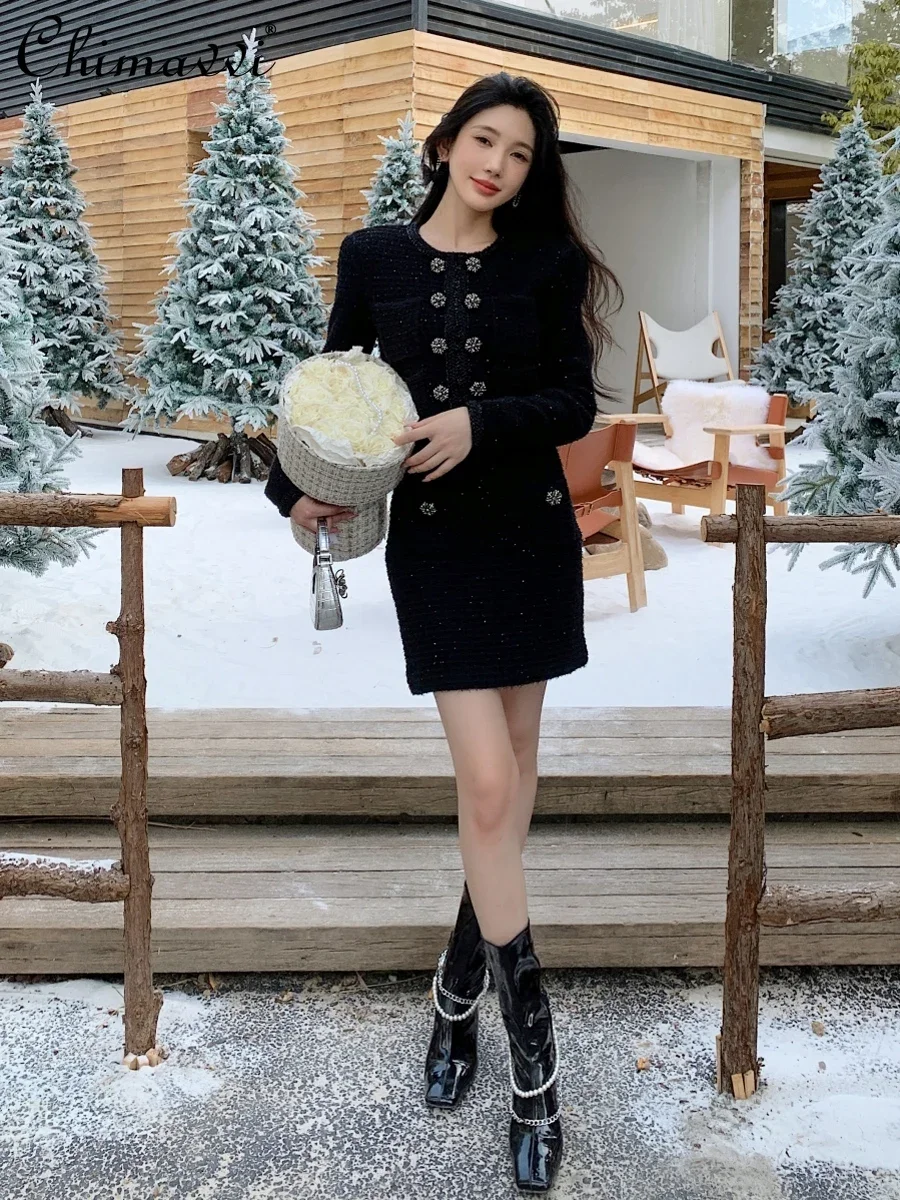 High-end Double-breasted Sweater Knitted Long-sleeved Cardigan High-waisted Skirt 2-piece Set Autumn New Fashion Elegant Outfits