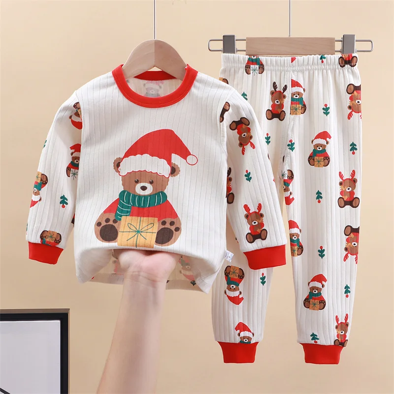 Christmas Pajamas Kids Sets Teenager Autumn Cotton Xmas Suits Boys Girls Autumn Clothing 3-14Y Kids Sleepwear+Pants 2Pcs Outfits