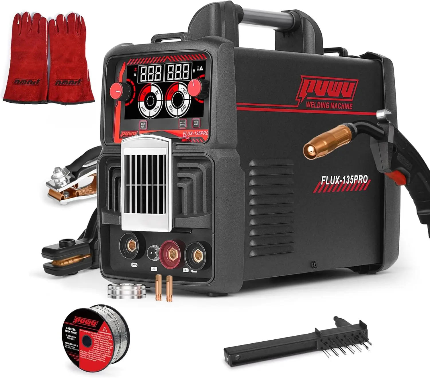 

135A 110V 3-in-1 MIG/TIG/Stick Welder, IGBT Inverter with LED Display (Black)