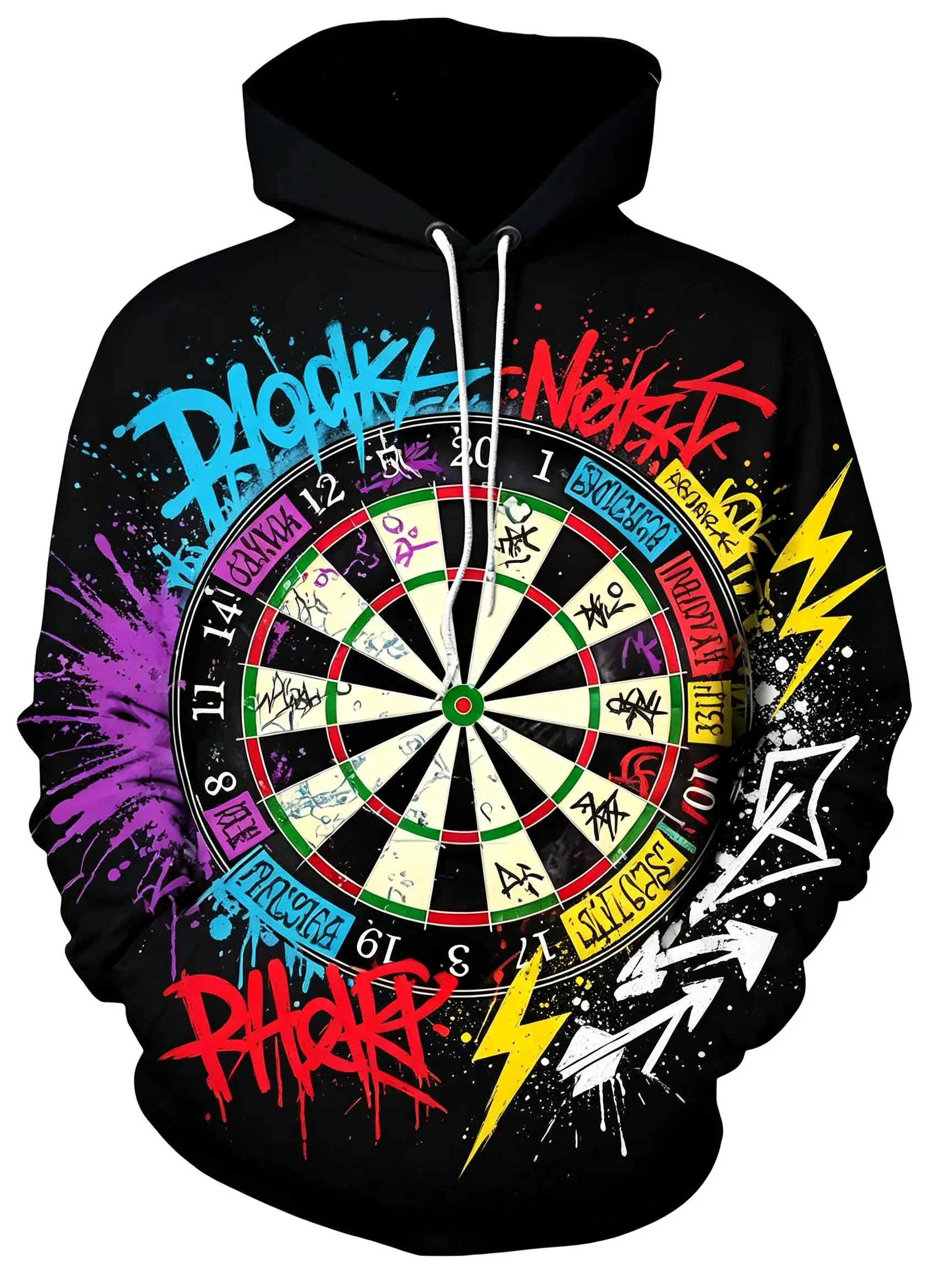Men's Hoodie thin Autumn Winter Color Splash Dart Board Graffiti All Over Print Hoodie Drawstring Kangaroo Pocket Sweatshirt