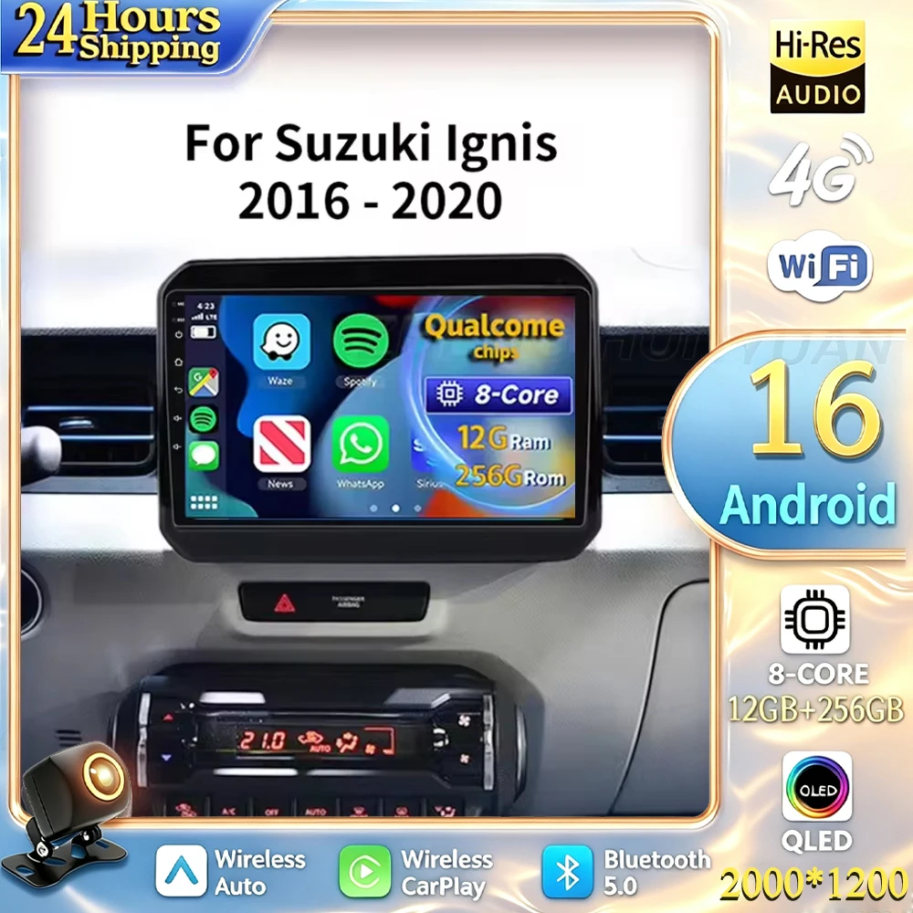 Android Auto Carplay Head Unit Navigation GPS For Suzuki Ignis 2016 2017 2018 2019 2020 Android 16 Car Radio Multimedia Player