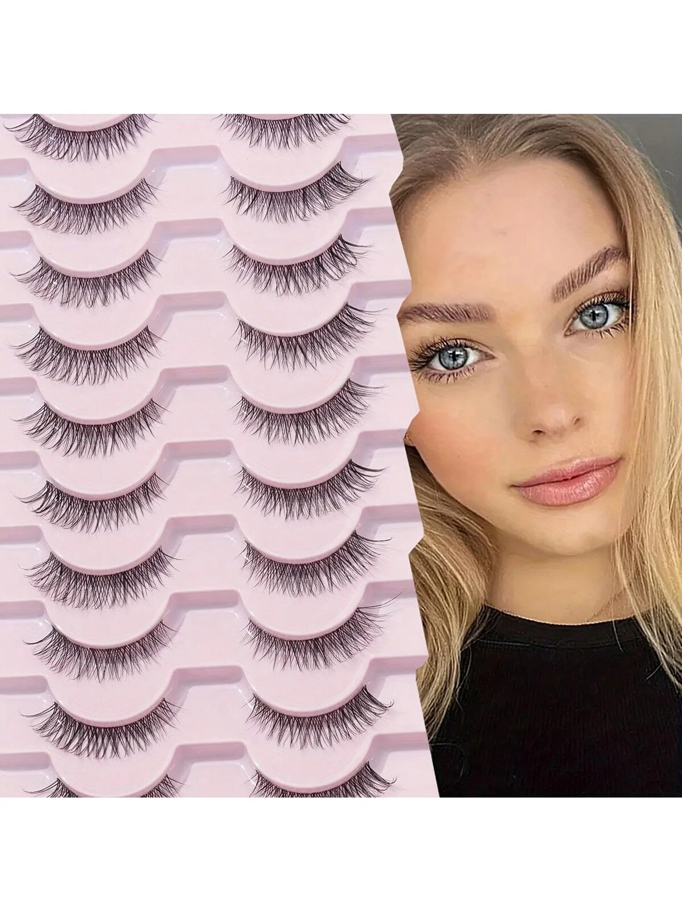 1 conjunto de dez pares de cílios postiços enrolados multicamadas 3D estilo europeu e americano para maquiagem europeia e americana, maquiagem de palco, cílios de maquiagem de corrida mista