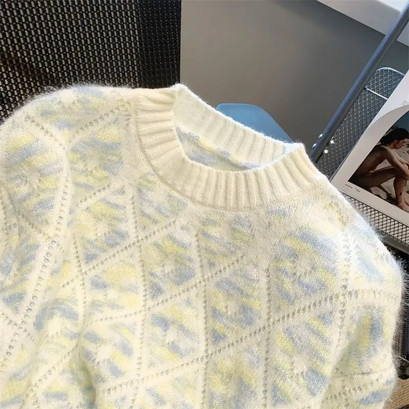 Herbst und Winter Mode Koreanische Neue frauen Elegante Gestrickte Süße Wind Muster Wolle Hoodie Farbverlauf Warme Pullover Jumper