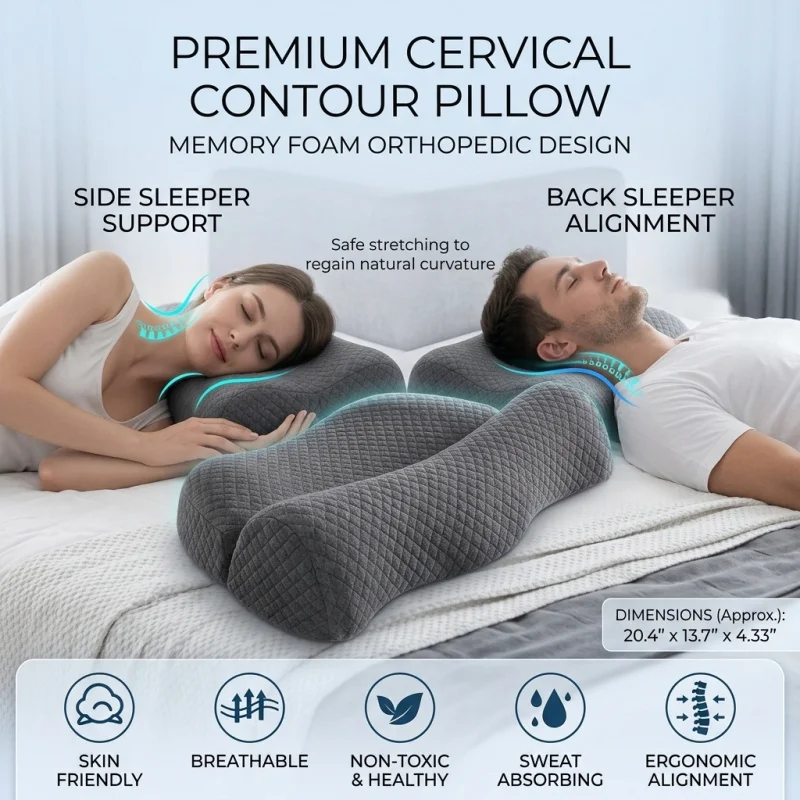 Ergonomic Cervical Memory Foam Pillow Contour Orthopedic Bed Pillows for Neck Pain Relief Side Sleeper Shoulder Support