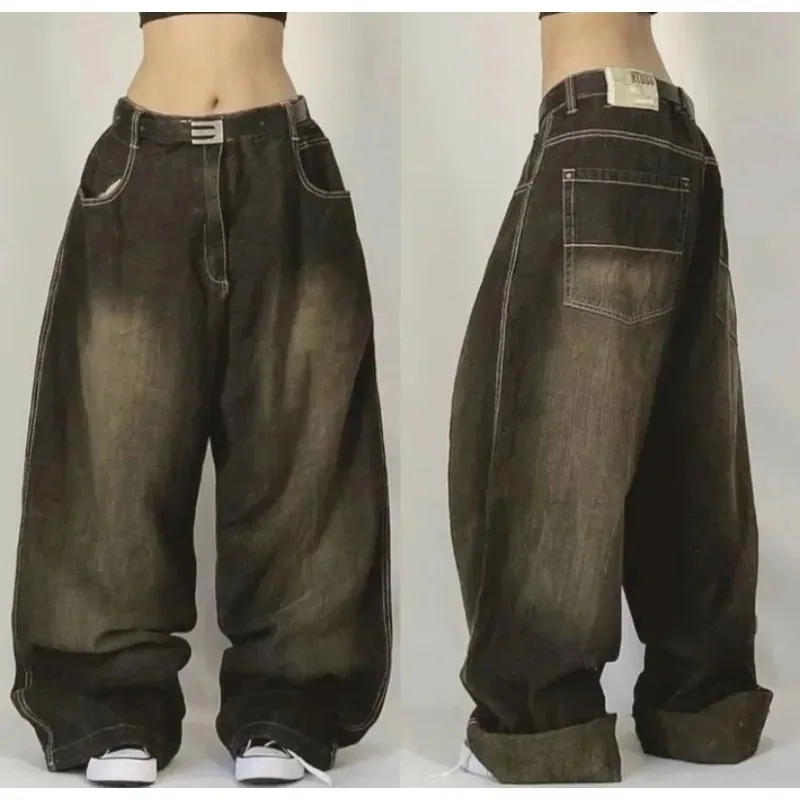 American New Fashion Solid Color Washed Baggy Jeans Y2K Streetwear Vintage Fashion Joker Men and Women High Waist Wide Leg Pants