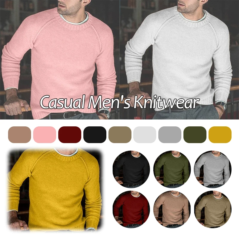 

Big Sale! Men Round Neck Sweater Solid Color Pullover Spring Autumn Wear Thin Fashion Undershirt Knitted Loose Jumper Tops Coat