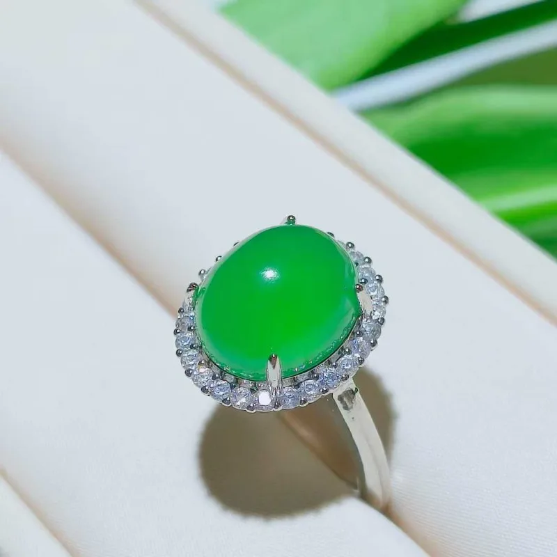 

Natural High Ice Chalcedony Inlaid Green Women's Ring