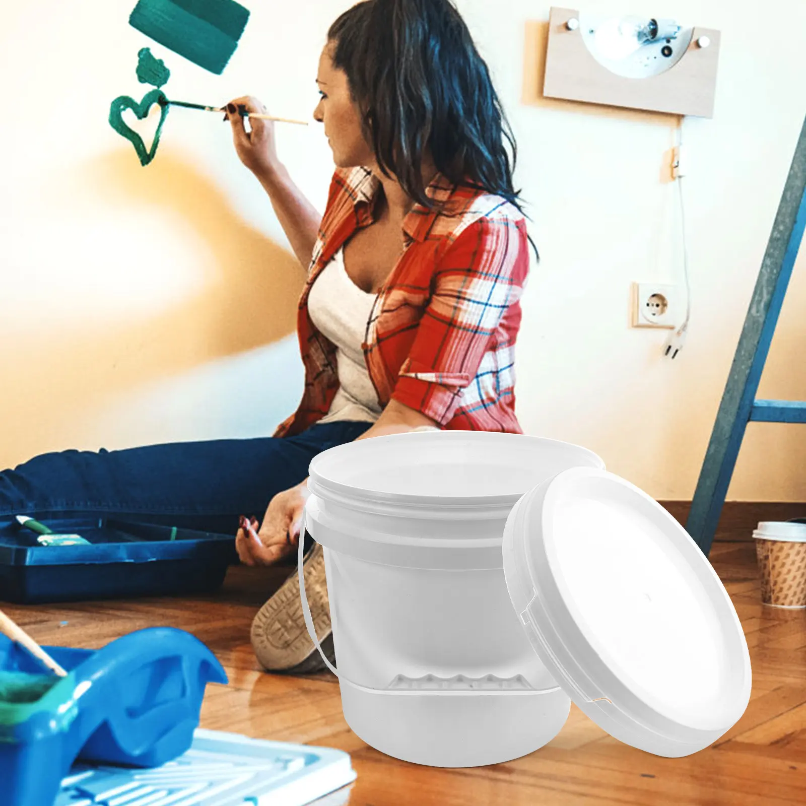 Food Grade Sealed Paint Bucket Heavy Duty Thick Plastic Painting Container with Ergonomic Handle Airtight Lid for Paint Storage