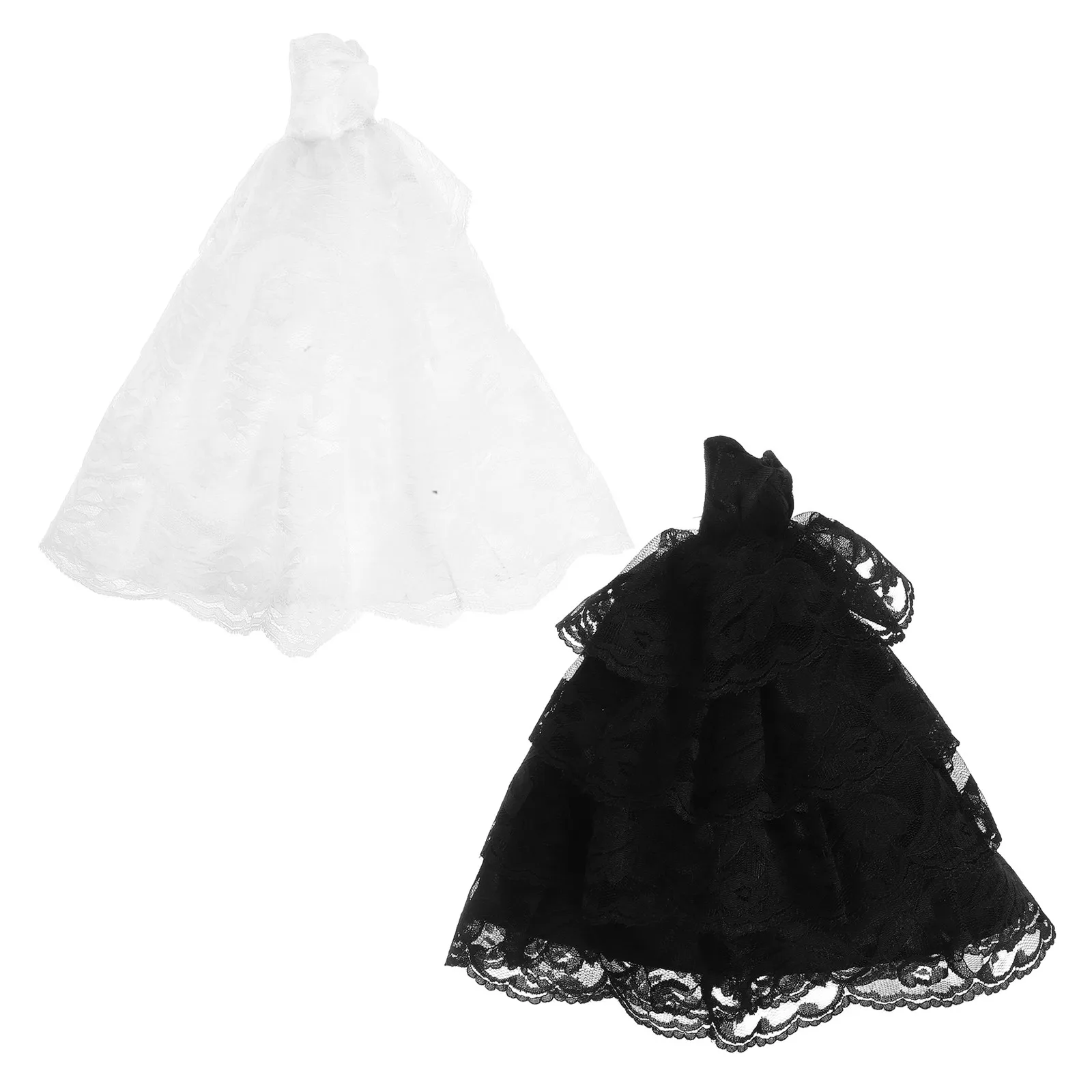 2Pcs White Miniature Wedding Dress Lace Gown Precise Craft Handmade Clothes Elegant Bridal Style Role Play Dollhouse
