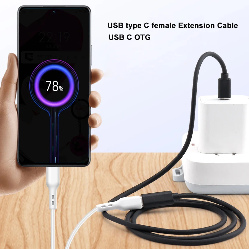 High-Speed USB to Type C Female Extension Cable Fast Charging Data Extension Cord OTG USB Type C Female To USB A Male Adapter