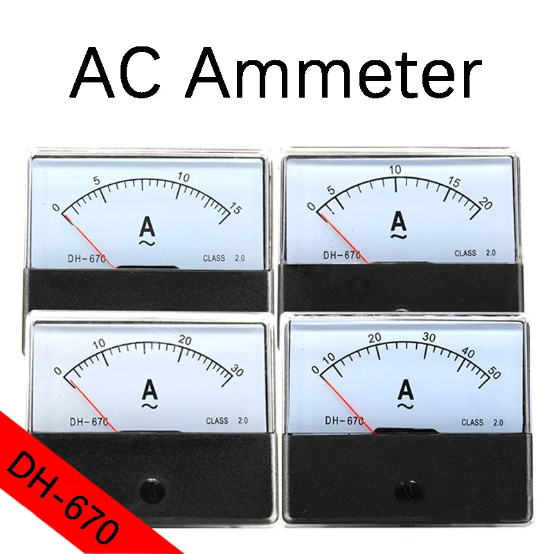 Medidor de Panel de amperios analógicos DH670, amperímetro de corriente, puntero mecánico, Medidor de amperios de CA de 1-500a, DH-670