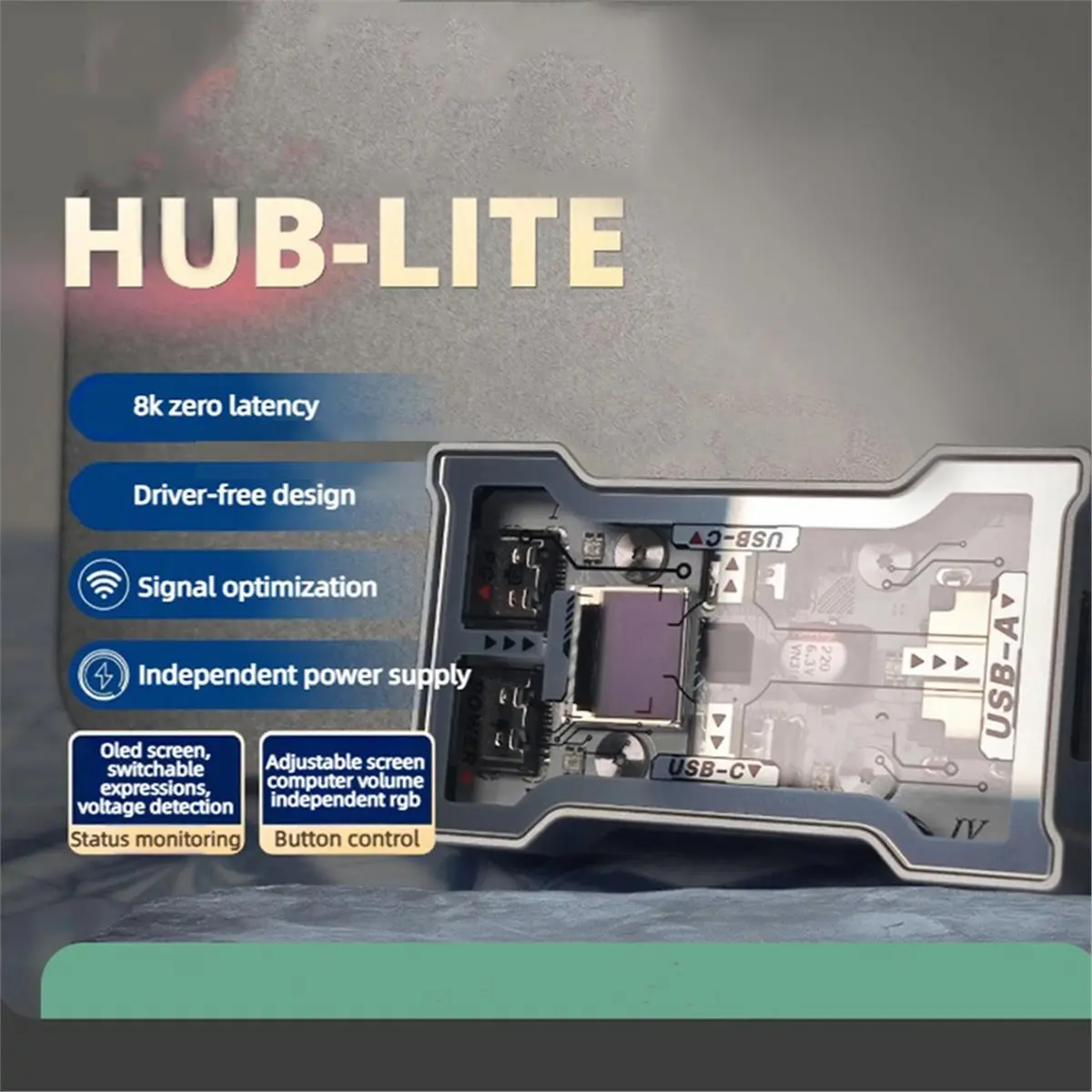 618 Mega Sale HMLAB HUB Lite - Gaming USB HUB 2-to-3 Port Extender, 8K Hz High Speed, OLED Display with Button Control, HM HUB