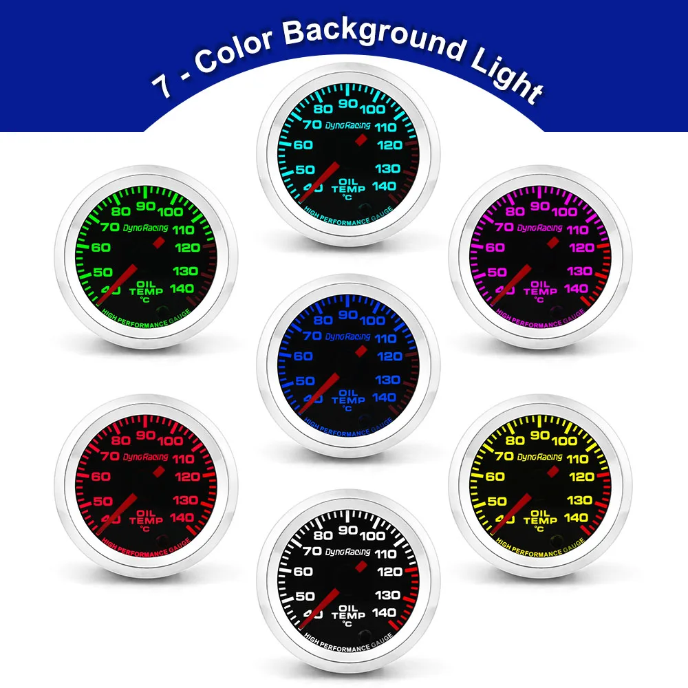 High performance 2\'\' 52mm 12V Oil Temp Gauge Celsius 7 Colors Pointer Oil temperature meter With Stepper Motor