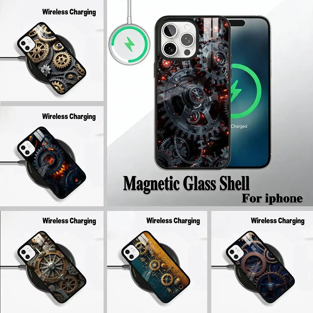 

Mechanical Gear Wireless charging phone case compatible with iPhone 17/16/15/14/13/12/11