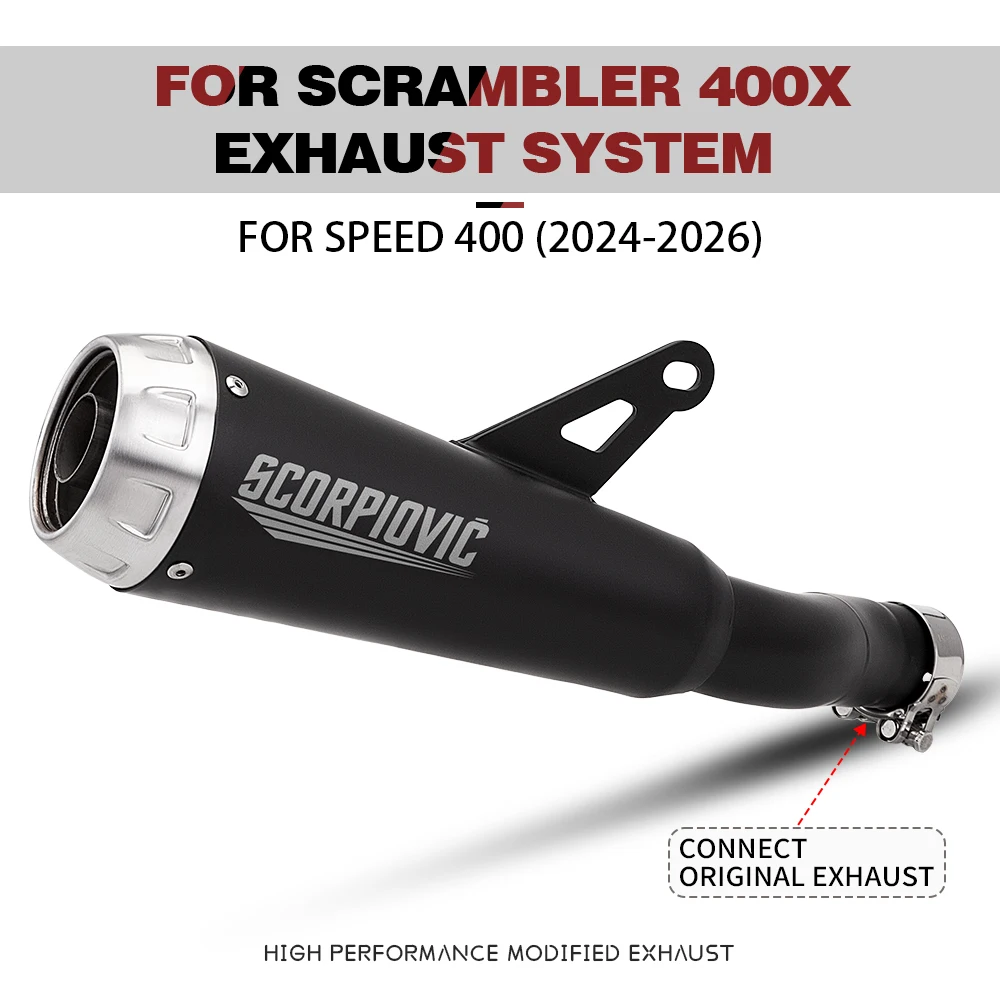 Motorcycle Escape Slip On One Piece Mid & Tail Exhaust Fit db Killer Triumph Speed 400 Scrambler 400X 2024 To 2026 Classic Bike