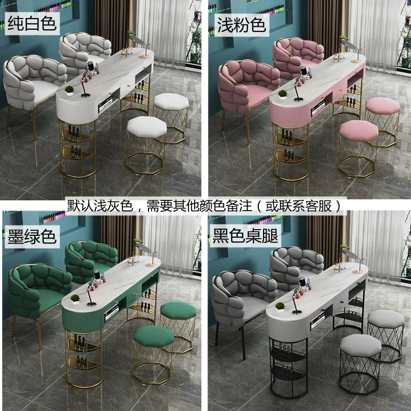 طاولة مانيكير رخامية لمشاهير الإنترنت خاصة e****مجموعة طاولة مانيكير وكراسي ميكانيكية فردية مزدوجة على الإنترنت #4