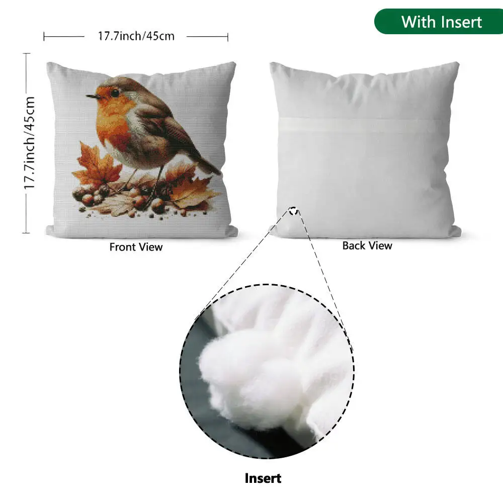 Cross Stitch Pillow Robin Bird Cartoon Home Decoration Handmade Picture Printed Canvas Art Craft Kit