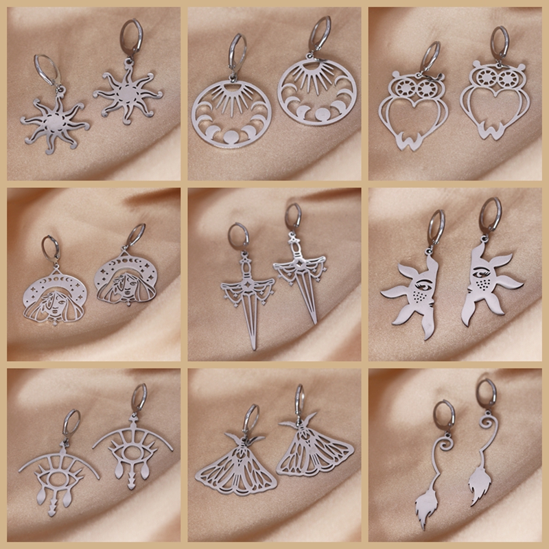  Lucky Turkish Evil Eye Earrings For Women Men Stainless Steel Sun Pendant Hoop Earrings Vintage Jewelry Party Birthday Gift 
