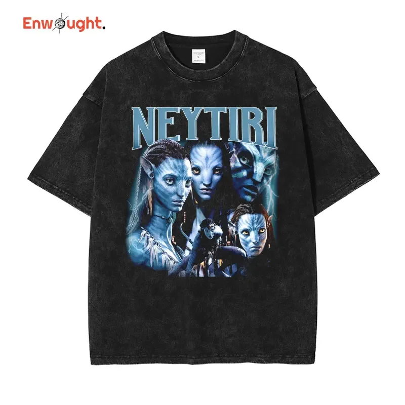 Movie Avataarr T-shirt Vintage Washed Neytiri Neteyam Sully T Shirt Streetwear Manga Short Sleeve Casual Tops Tees