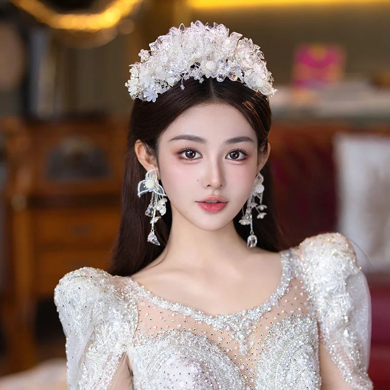 NiuShuya Tiara nupcial coreana, corona de cristal para el pelo, vestido de novia, accesorios para la cabeza de celebridades, joyería para la frente