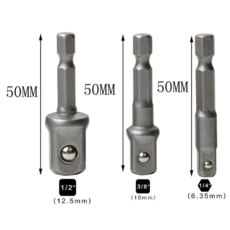 3pcs 50mm/50mm/50mm Chrome Vanadium Steel Socket Adapter 1/4 