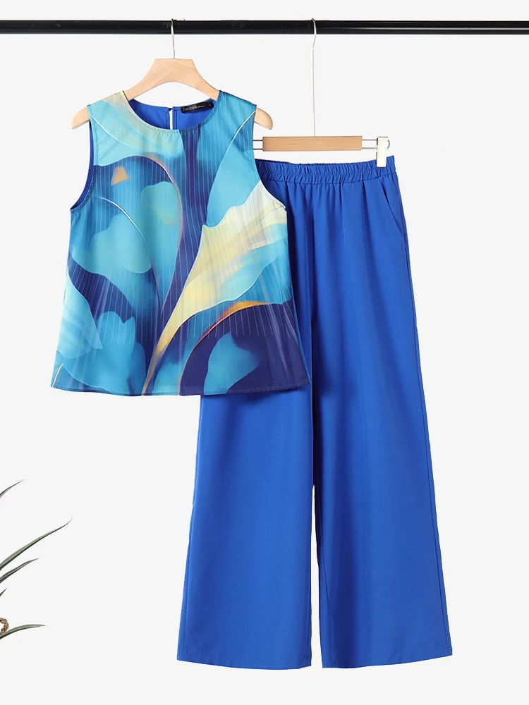 ZANZEA Summer Bohemian Women Matching Sets Elegant 2pcs Suits 2025 Elastic Waist Pant Sets Casual Loose Printing Tanks Outfits