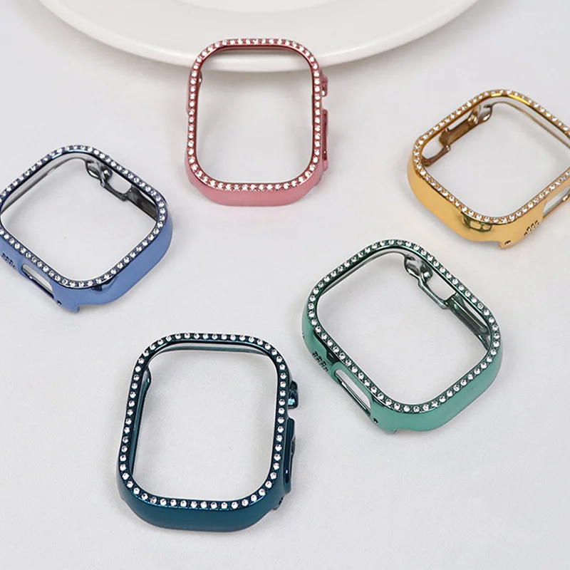 Diamond Case For Apple Watch 7 8 9 41/45mm 44mm 42mm 40/38mm Ultra-2 49mm Bling Bumper Protector Cover iWatch Series 3 4 5 6 SE