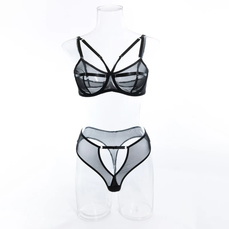 

Bikini lingerie ultra-thin mesh two-piece set with hollow-out design, subtly sexy and see-through