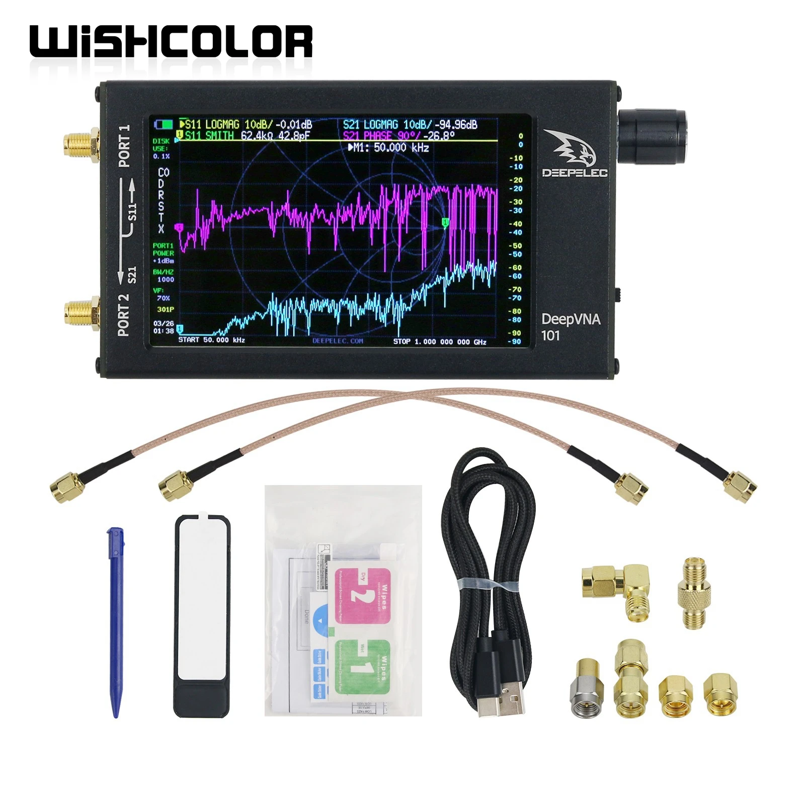 

Wishcolor DeepVNA 101 Vector Network Analyzer NanoVNA HF VHF UHF Analyzer Shortwave SWR Meter Plastic V3.2 Grey