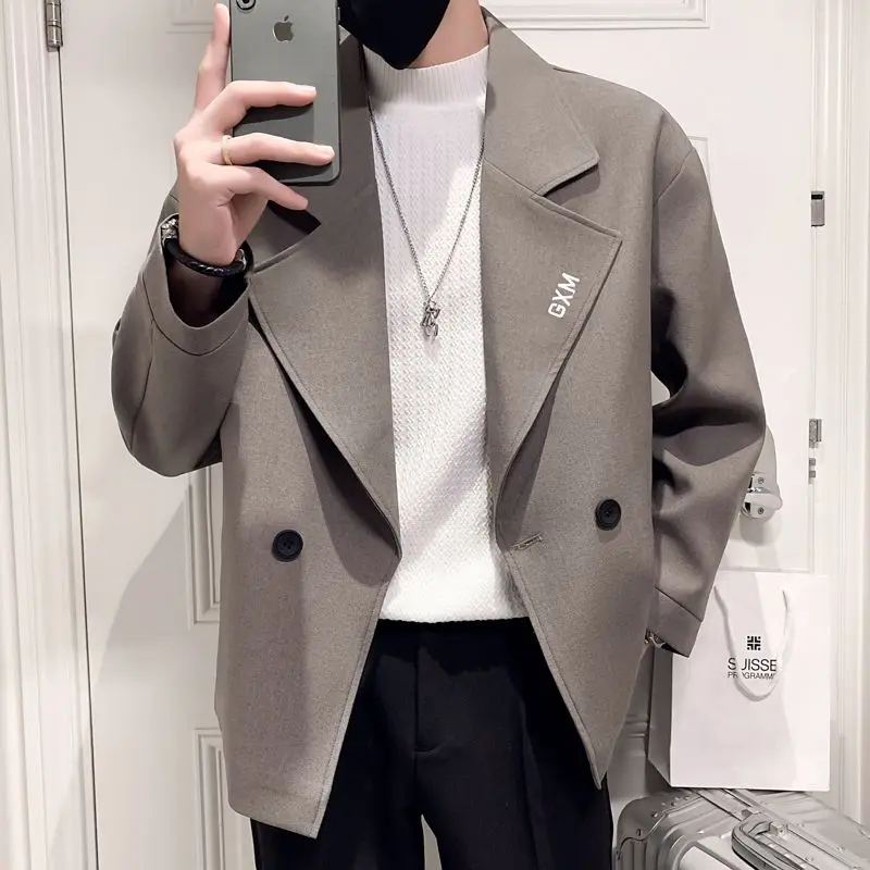 Men\'s Suit Jackets Cropped Oversize Coat Plus Big Size Short Gray Fashionable Male Blazer Casual New in Korean Style Clothes