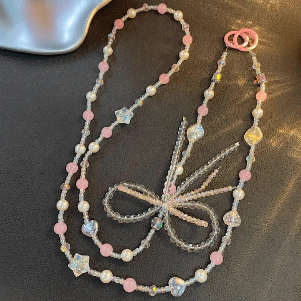 

Pearl Beads Phone Lanyard Bowkont Bag Chain Beaded Phone Chain Anti Loss Universal Mobile Phone Crossbody Strap