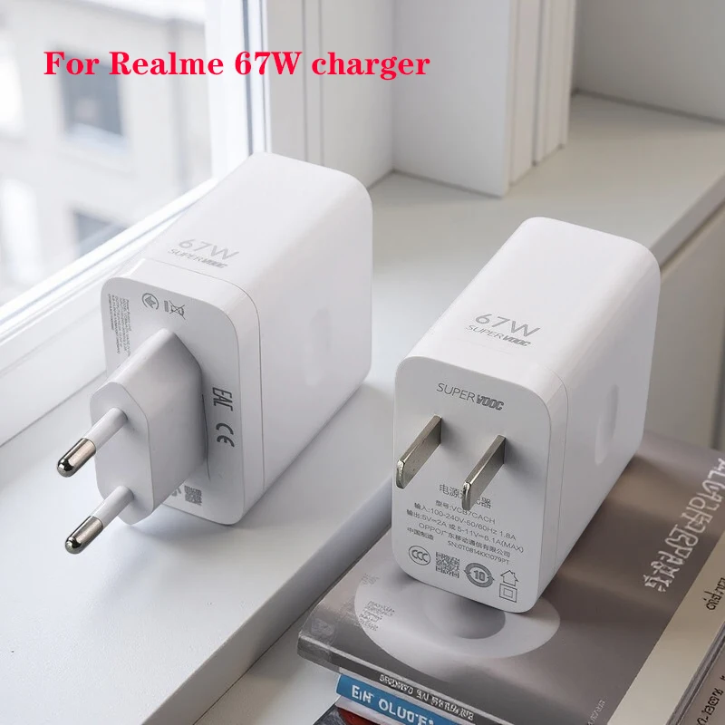 

Зарядное устройство Realme 67W Super Vooc с быстрой зарядкой, адаптер EU/US для Realme 16, 15, 15X, 15T, 14, 13, C85, Narzo 80 Pro, GT 7, 7T, 6, 5, 4, 3, 2